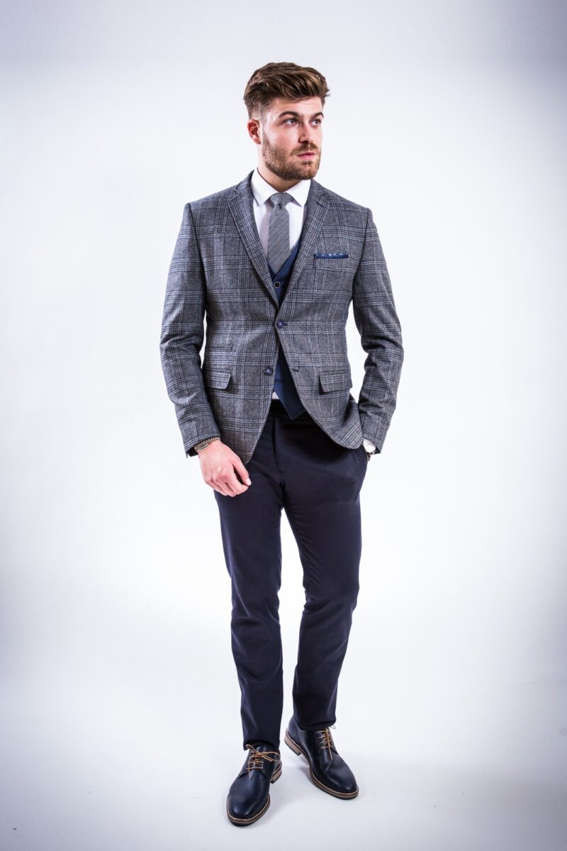 Grey Checked Blazer Slim Fit