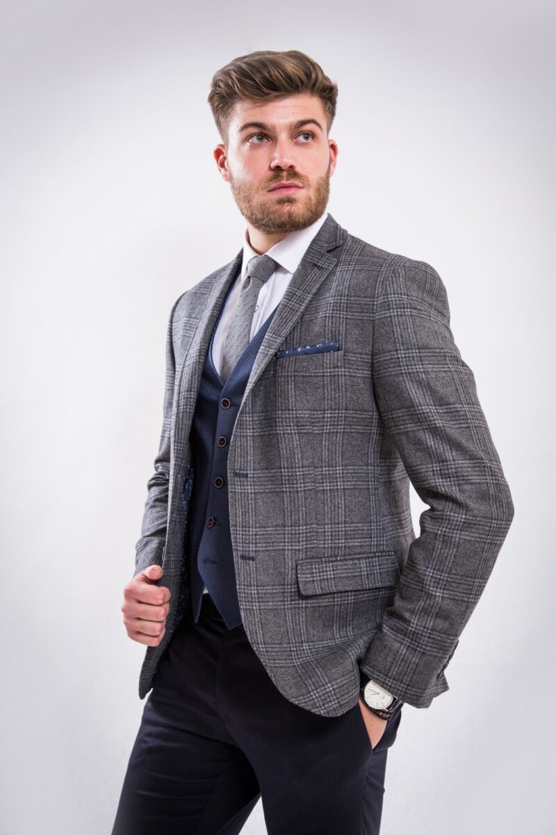 Grey Checked Blazer Slim Fit