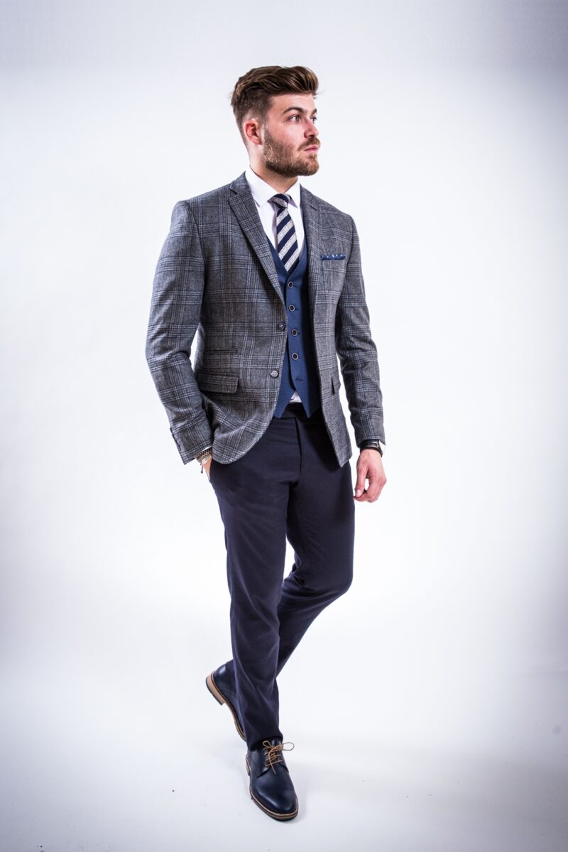 Grey Checked Blazer Slim Fit