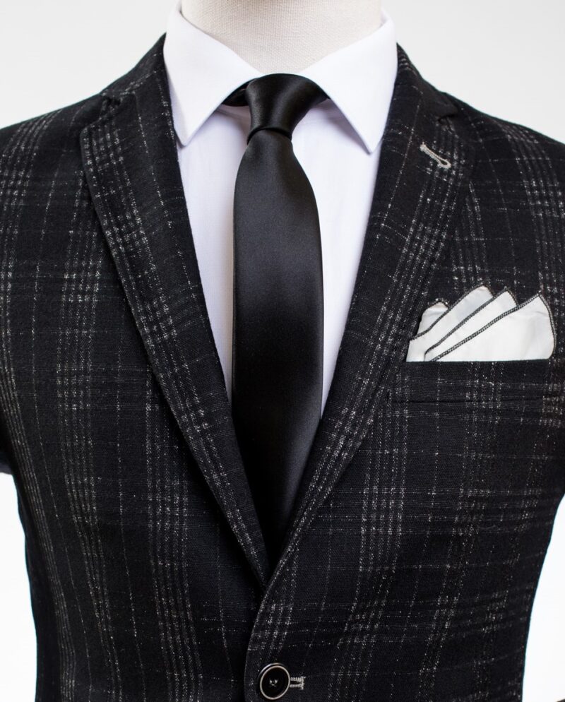 Black Woolen Checked Blazer Slim Fit