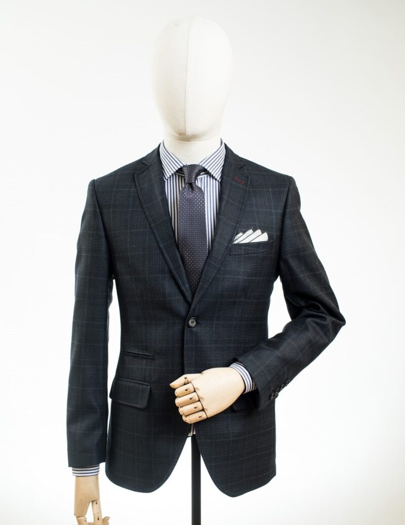 Dark Blue Woolen Checked Blazer