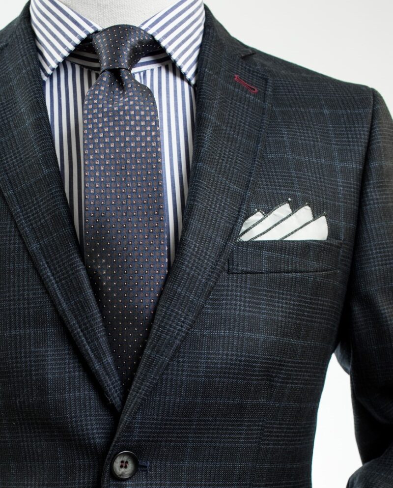 Dark Blue Woolen Checked Blazer