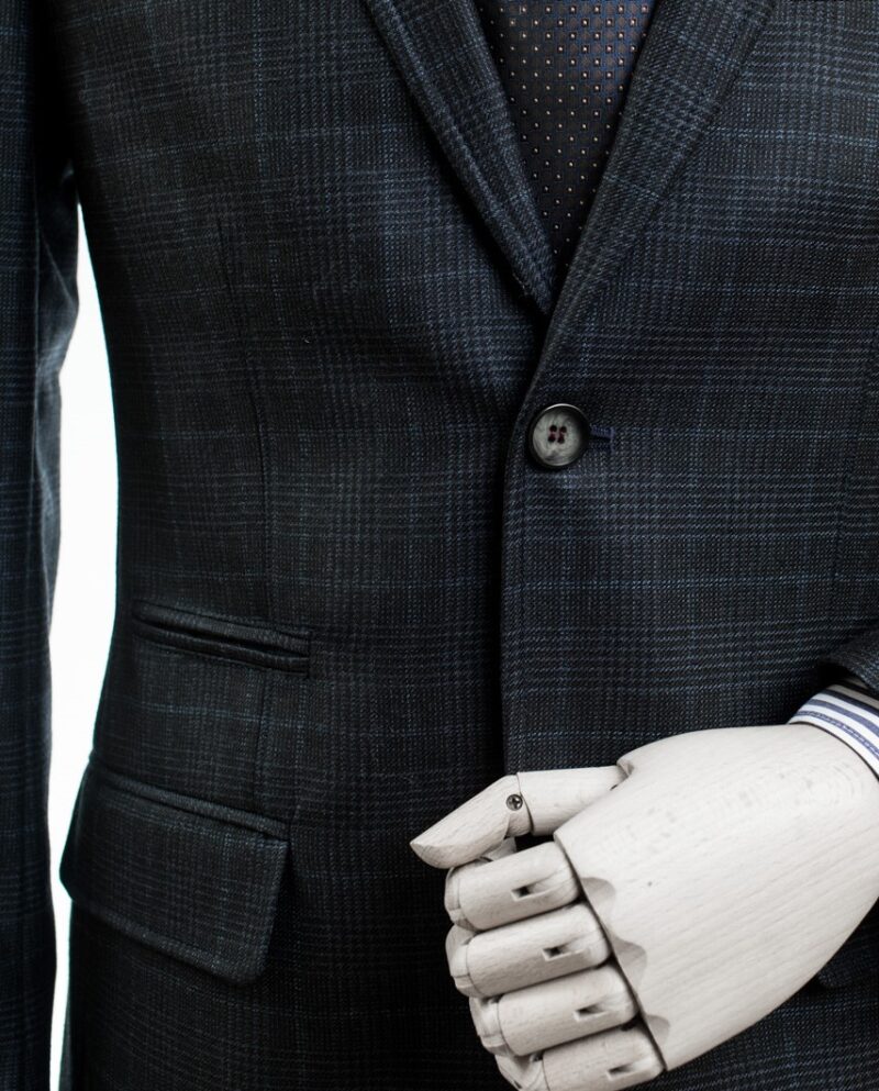 Dark Blue Woolen Checked Blazer