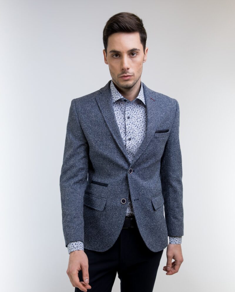 Blue Blazer With Microdesign Slim Fit