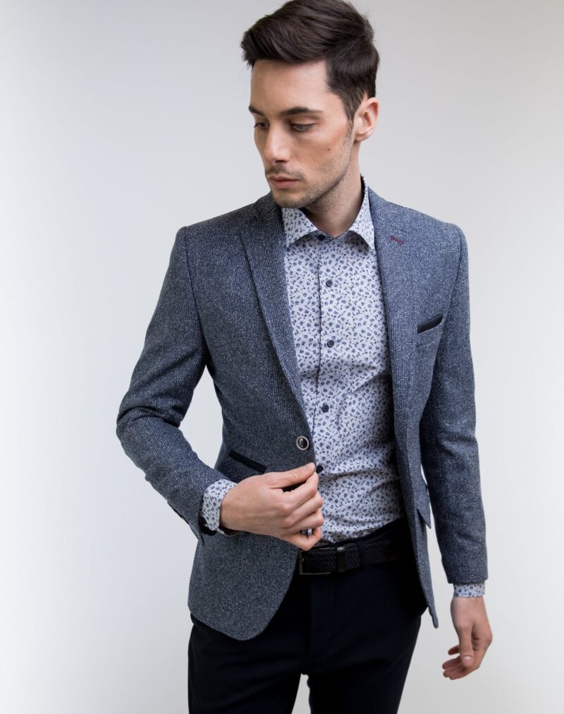 Blue Blazer With Microdesign Slim Fit