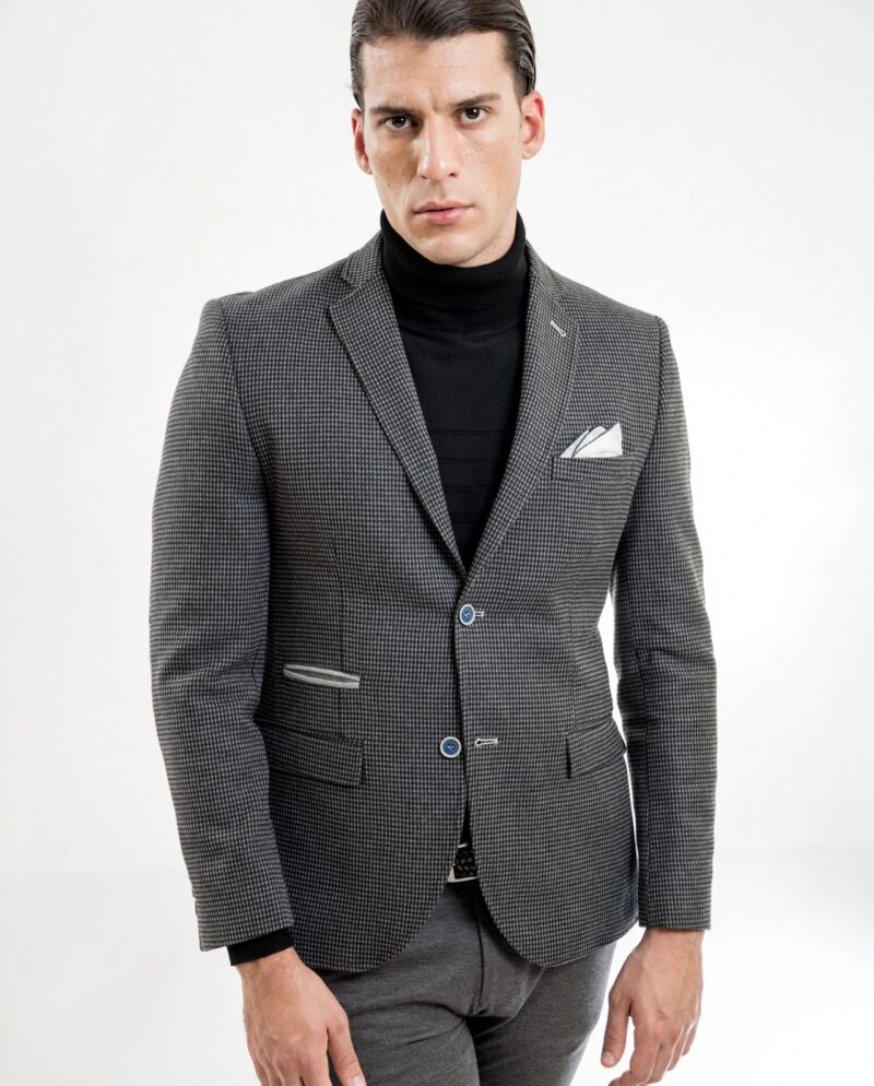 Dark Grey Blazer With Microdesign Slim Fit