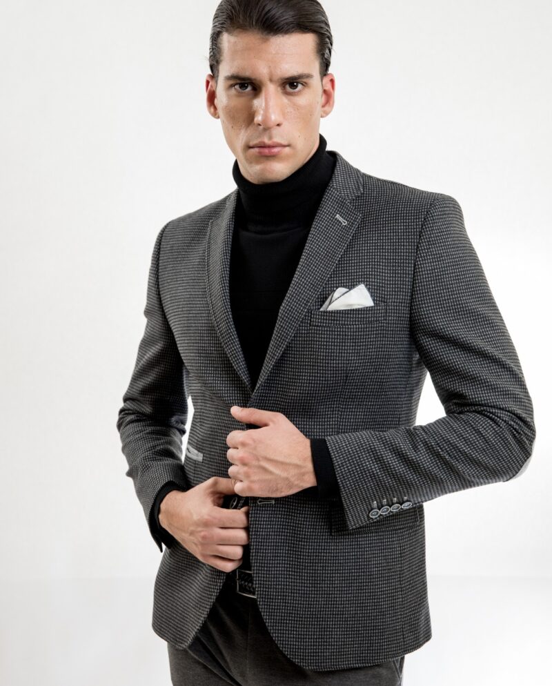 Dark Grey Blazer With Microdesign Slim Fit