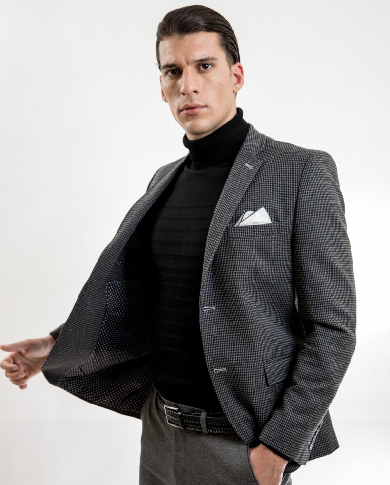 Dark Grey Blazer With Microdesign Slim Fit