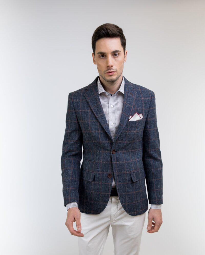 Wool - Linen Checked Blazer Slim Fit