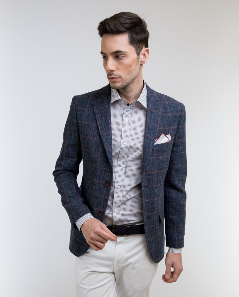 Wool - Linen Checked Blazer Slim Fit