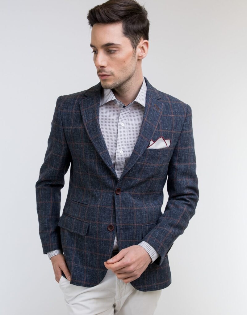 Wool - Linen Checked Blazer Slim Fit