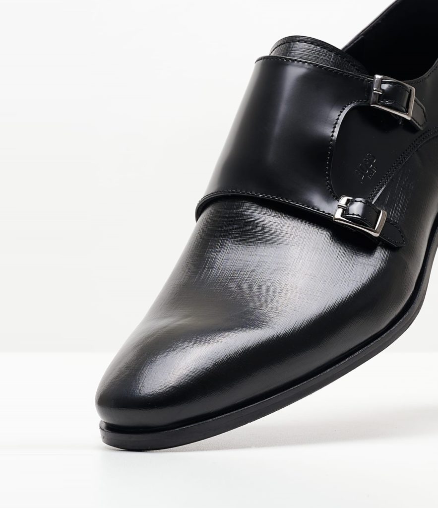 Black Leather Double Monk BOSS Shoes