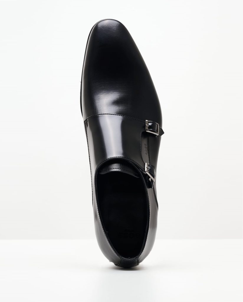 Black Leather Double Monk BOSS Shoes