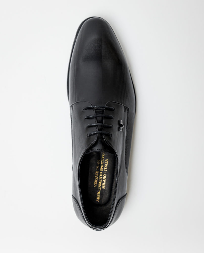 Black Leather Lace Up Shoes VERSACE 19V69