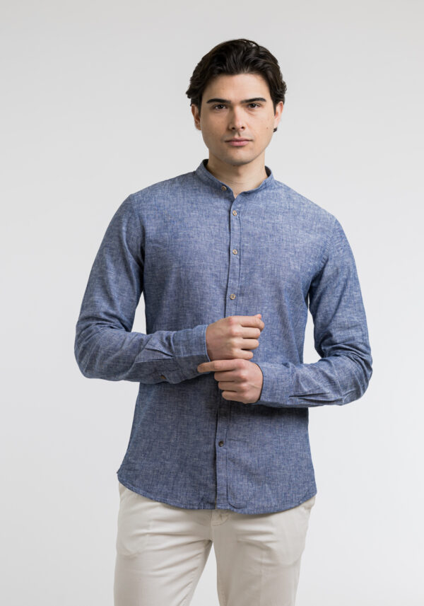 Πουκάμισο Λινό Μάο Μπλε, YES ZEE