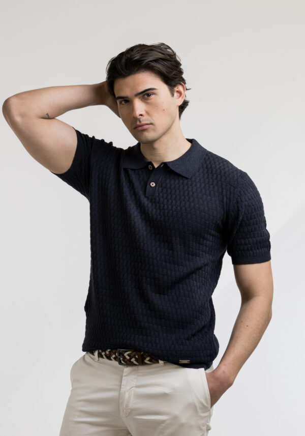 Μπλούζα Πόλο Πλεκτή Μπλε, YES.ZEE